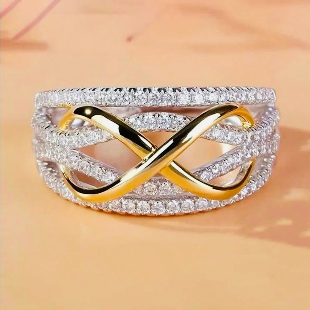 925 Elegant Silver And Gold-Color Infinite Love Ring Size 8